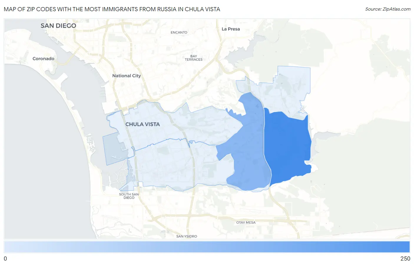Zip Codes with the Most Immigrants from Russia in Chula Vista Map