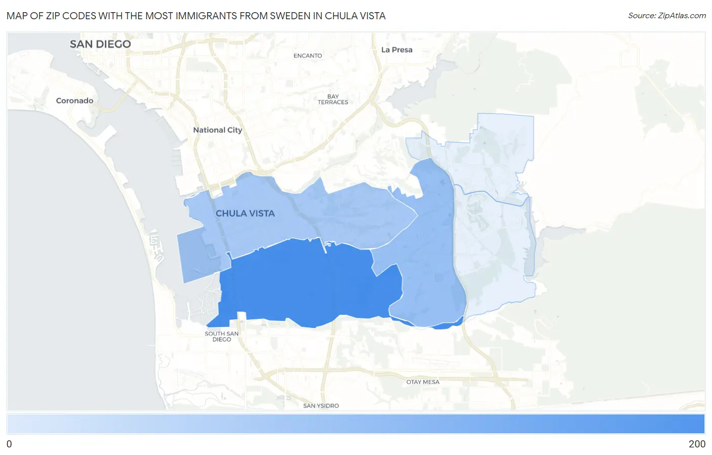 Zip Codes with the Most Immigrants from Sweden in Chula Vista Map