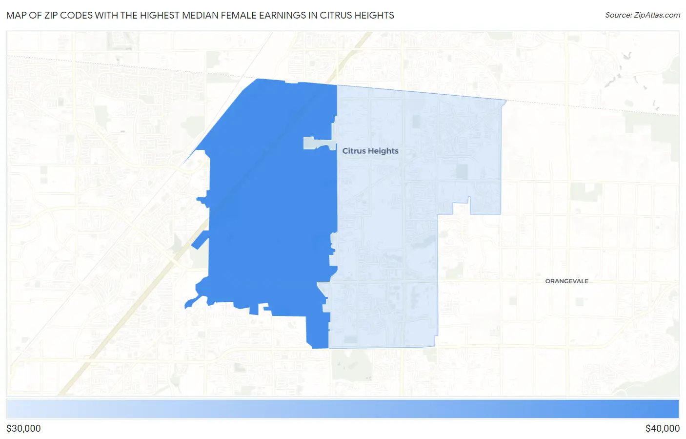 Zip Codes with the Highest Median Female Earnings in Citrus Heights Map