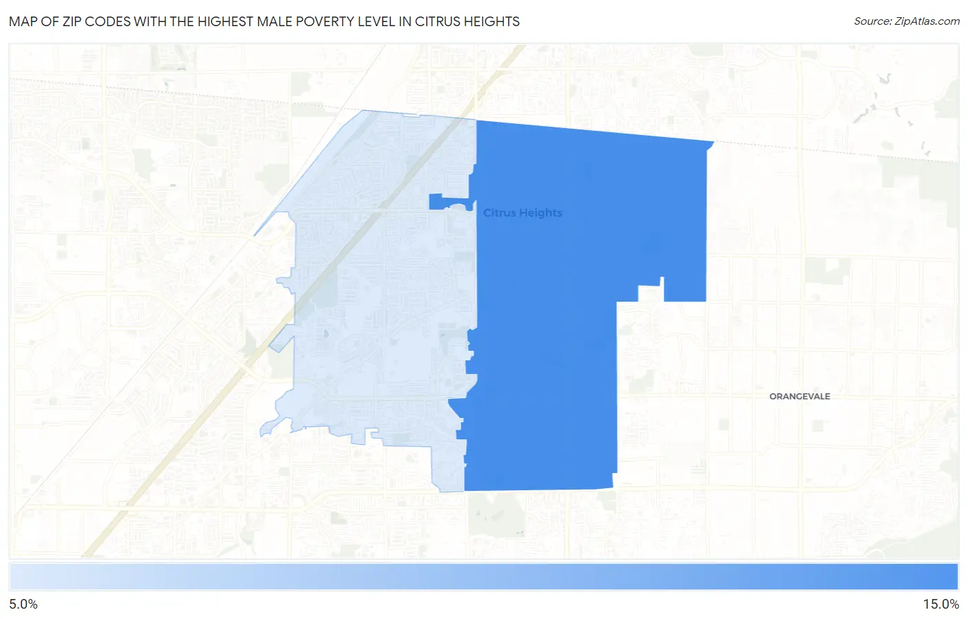 Zip Codes with the Highest Male Poverty Level in Citrus Heights Map