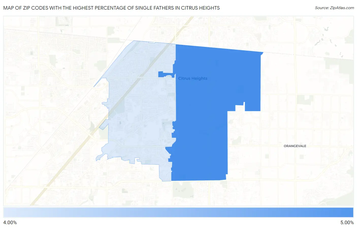 Zip Codes with the Highest Percentage of Single Fathers in Citrus Heights Map