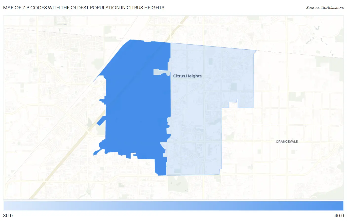 Zip Codes with the Oldest Population in Citrus Heights Map