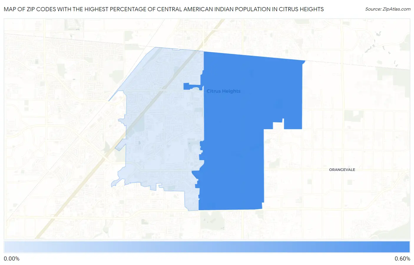 Zip Codes with the Highest Percentage of Central American Indian Population in Citrus Heights Map