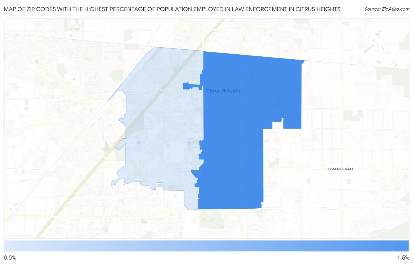 Zip Codes with the Highest Percentage of Population Employed in Law Enforcement in Citrus Heights Map