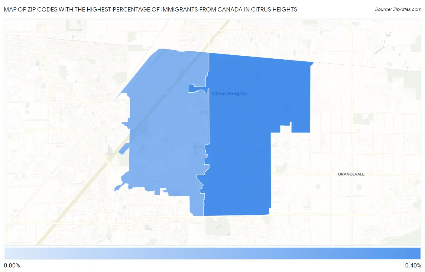 Zip Codes with the Highest Percentage of Immigrants from Canada in Citrus Heights Map