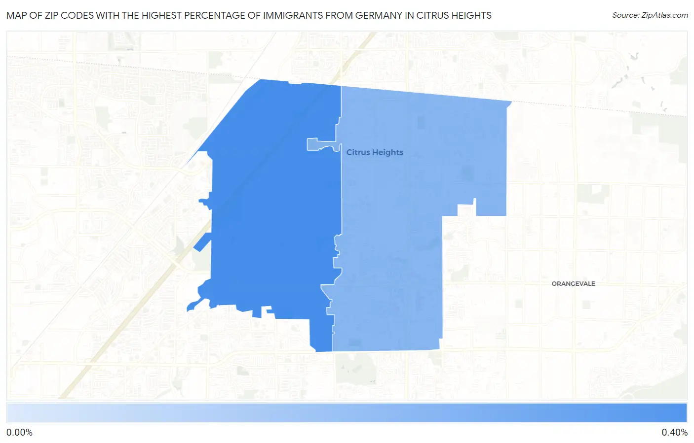 Zip Codes with the Highest Percentage of Immigrants from Germany in Citrus Heights Map