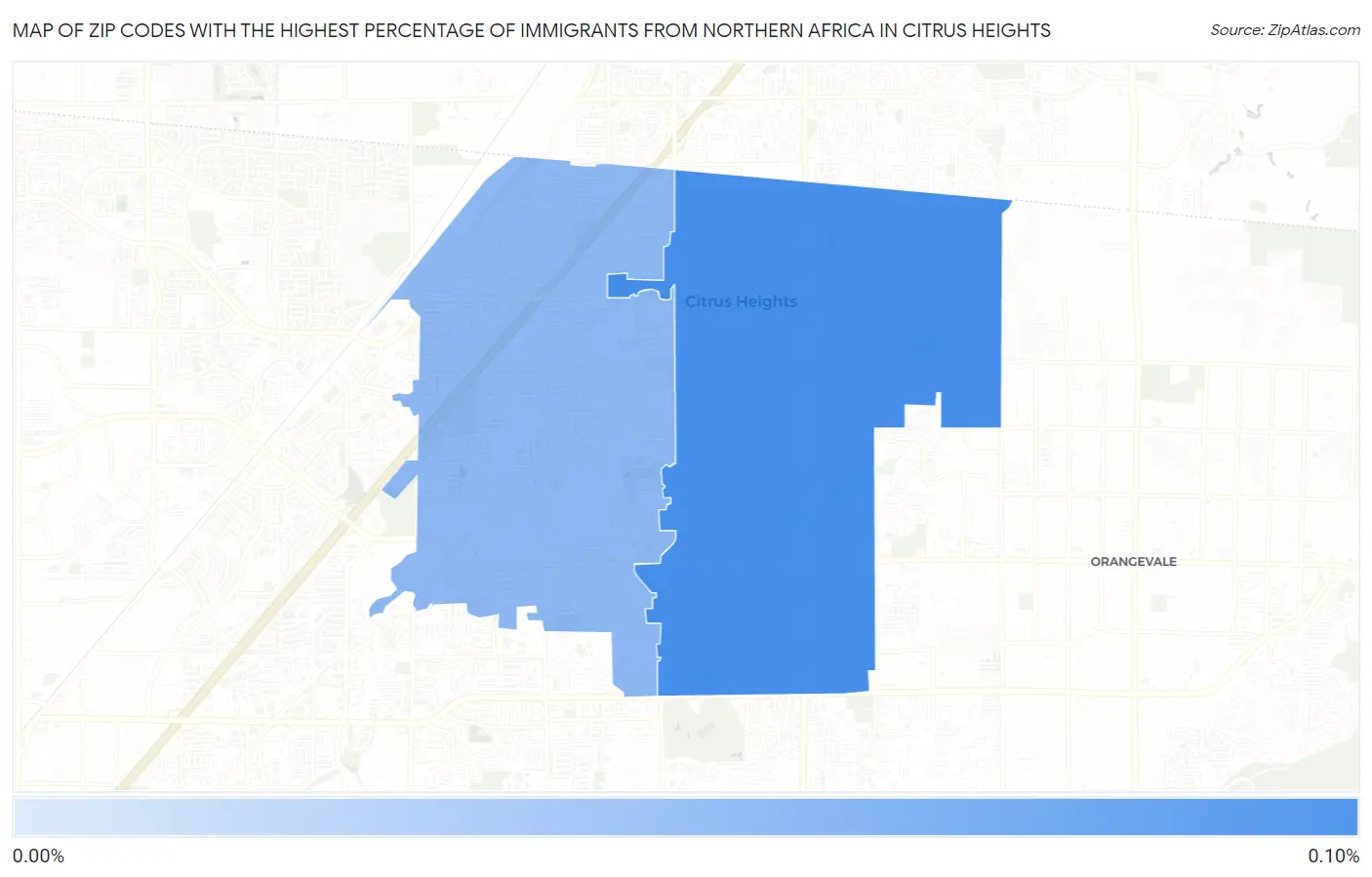 Zip Codes with the Highest Percentage of Immigrants from Northern Africa in Citrus Heights Map
