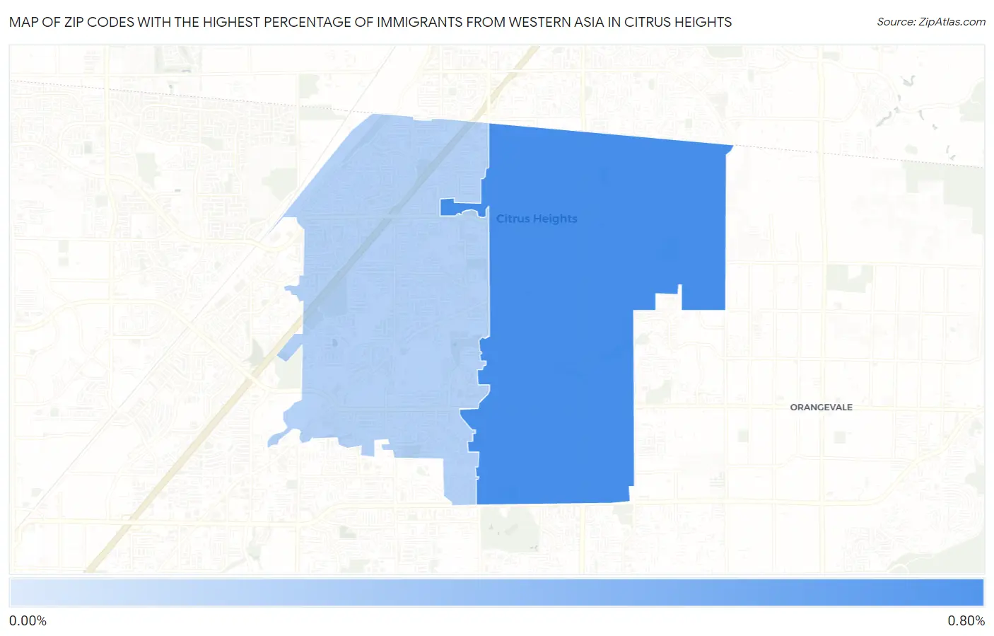 Zip Codes with the Highest Percentage of Immigrants from Western Asia in Citrus Heights Map