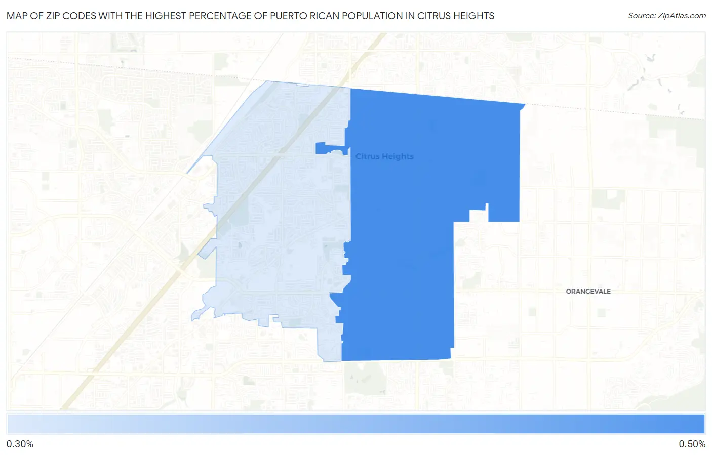 Zip Codes with the Highest Percentage of Puerto Rican Population in Citrus Heights Map