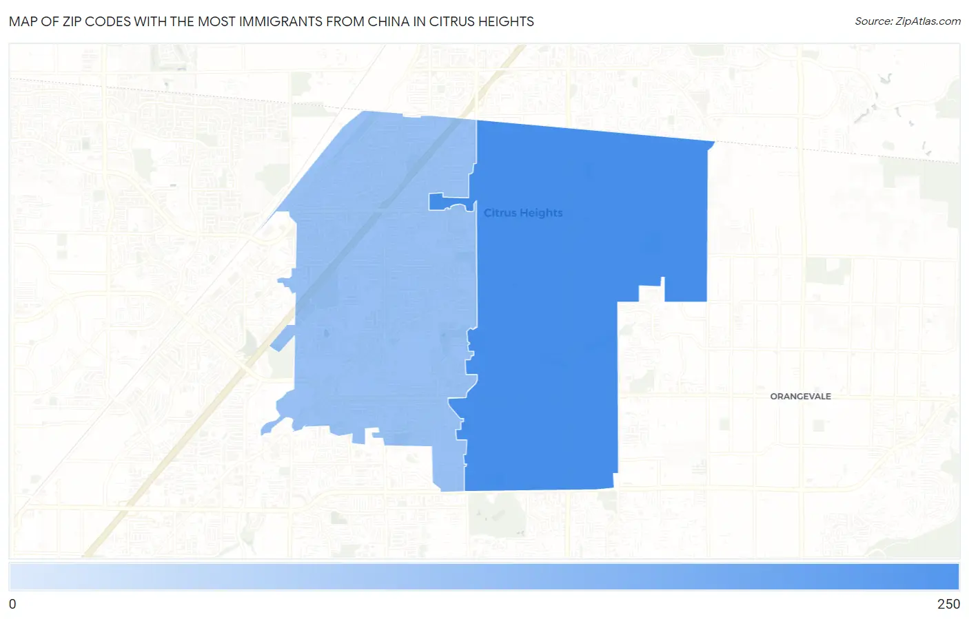 Zip Codes with the Most Immigrants from China in Citrus Heights Map