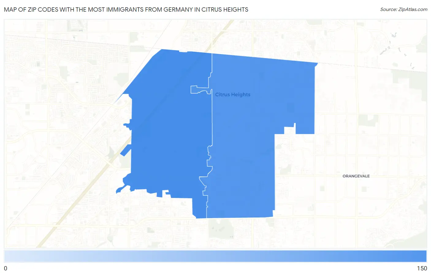 Zip Codes with the Most Immigrants from Germany in Citrus Heights Map