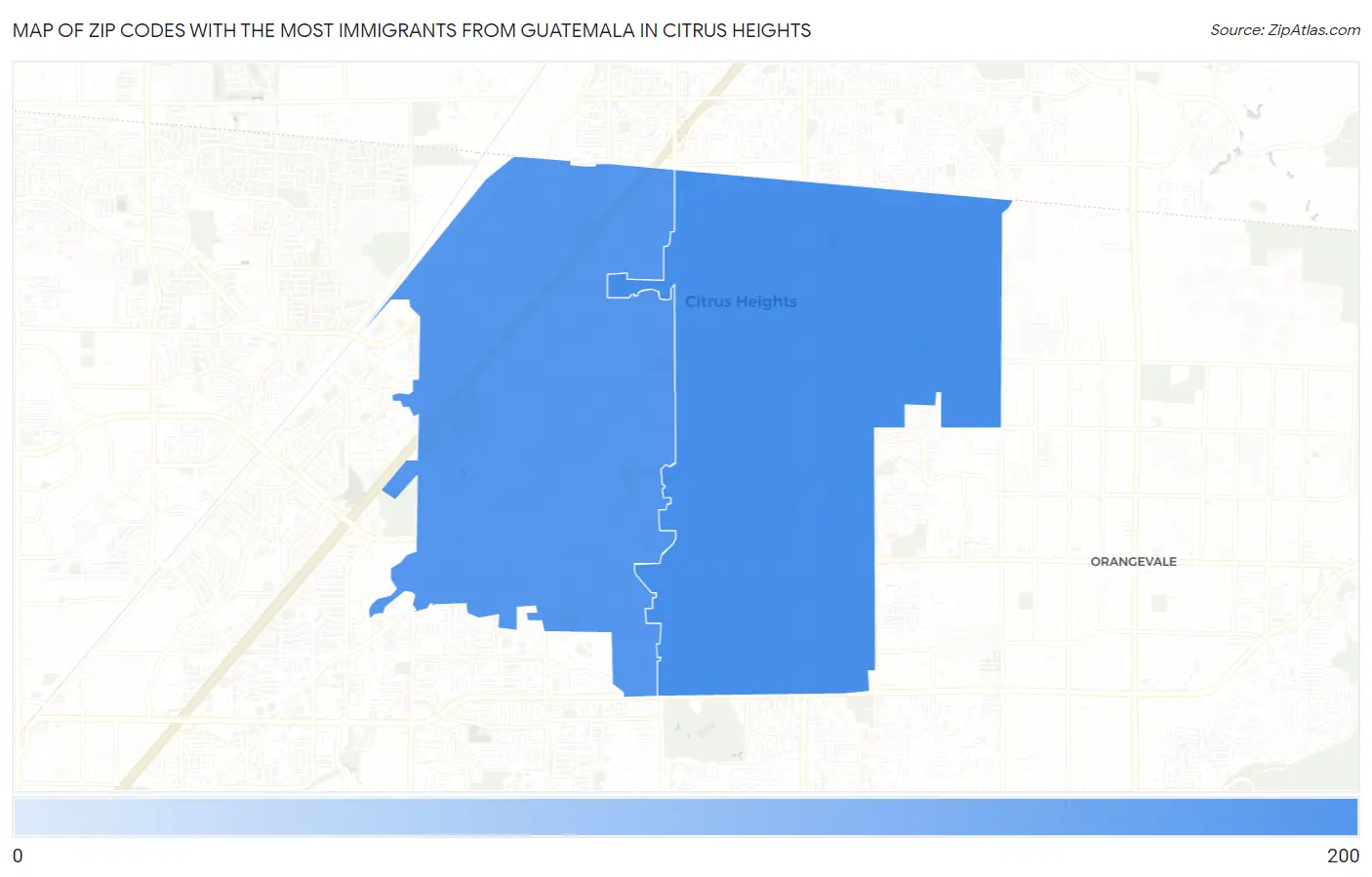 Zip Codes with the Most Immigrants from Guatemala in Citrus Heights Map