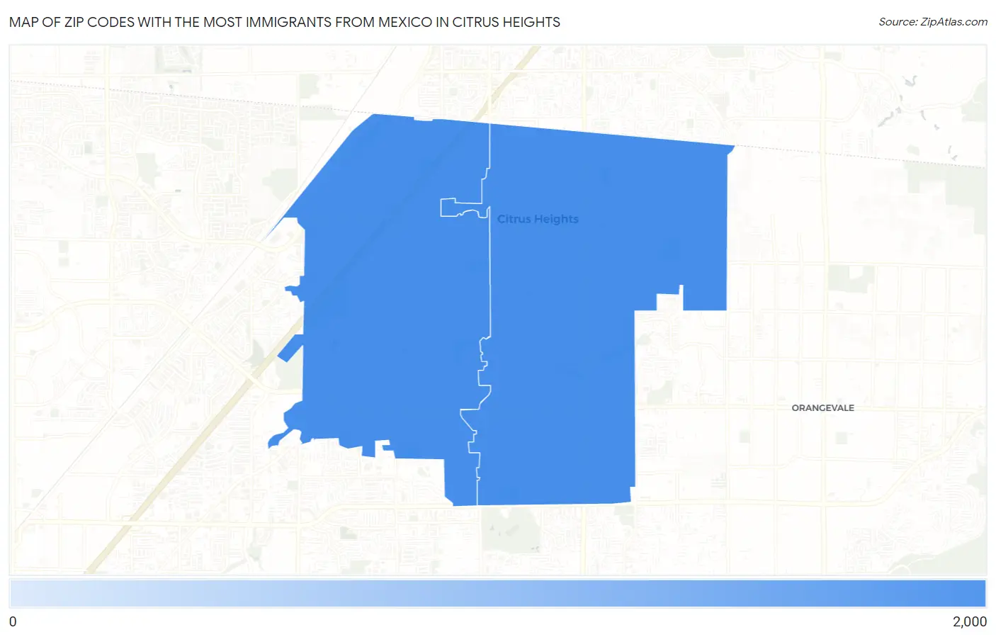 Zip Codes with the Most Immigrants from Mexico in Citrus Heights Map