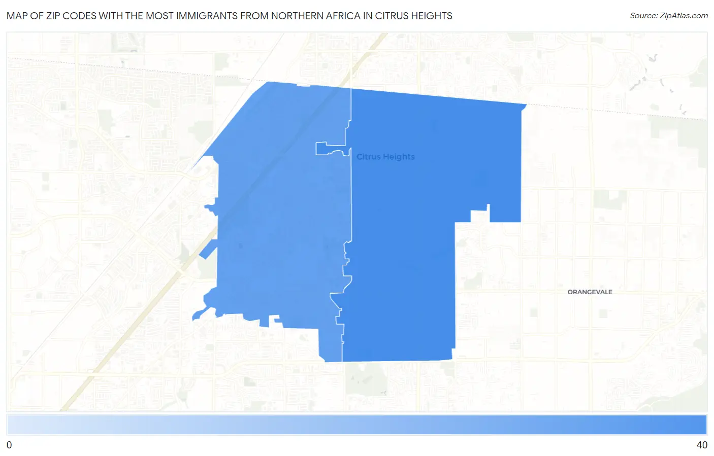 Zip Codes with the Most Immigrants from Northern Africa in Citrus Heights Map