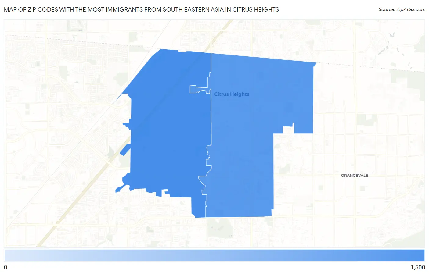 Zip Codes with the Most Immigrants from South Eastern Asia in Citrus Heights Map