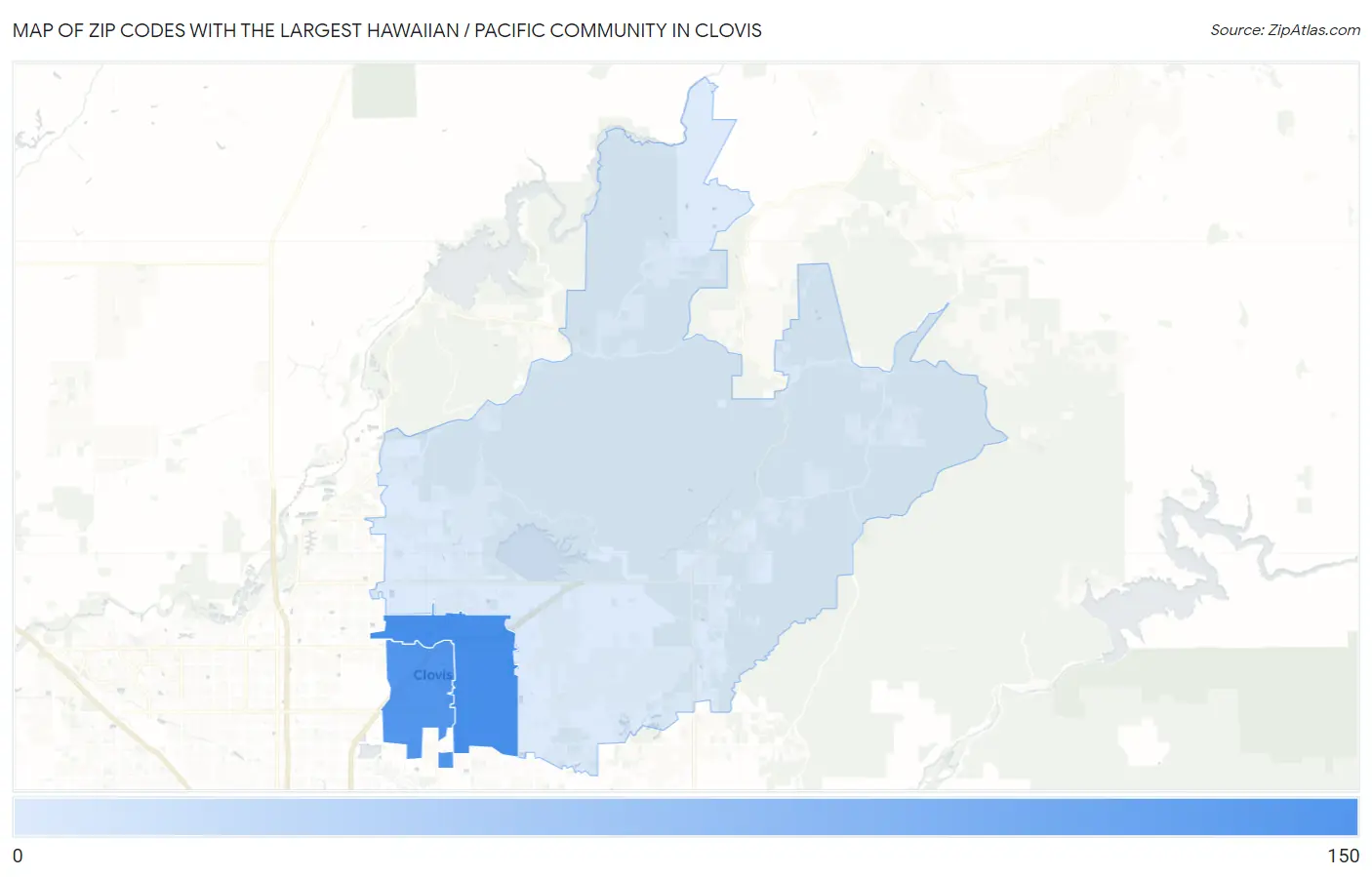 Zip Codes with the Largest Hawaiian / Pacific Community in Clovis Map