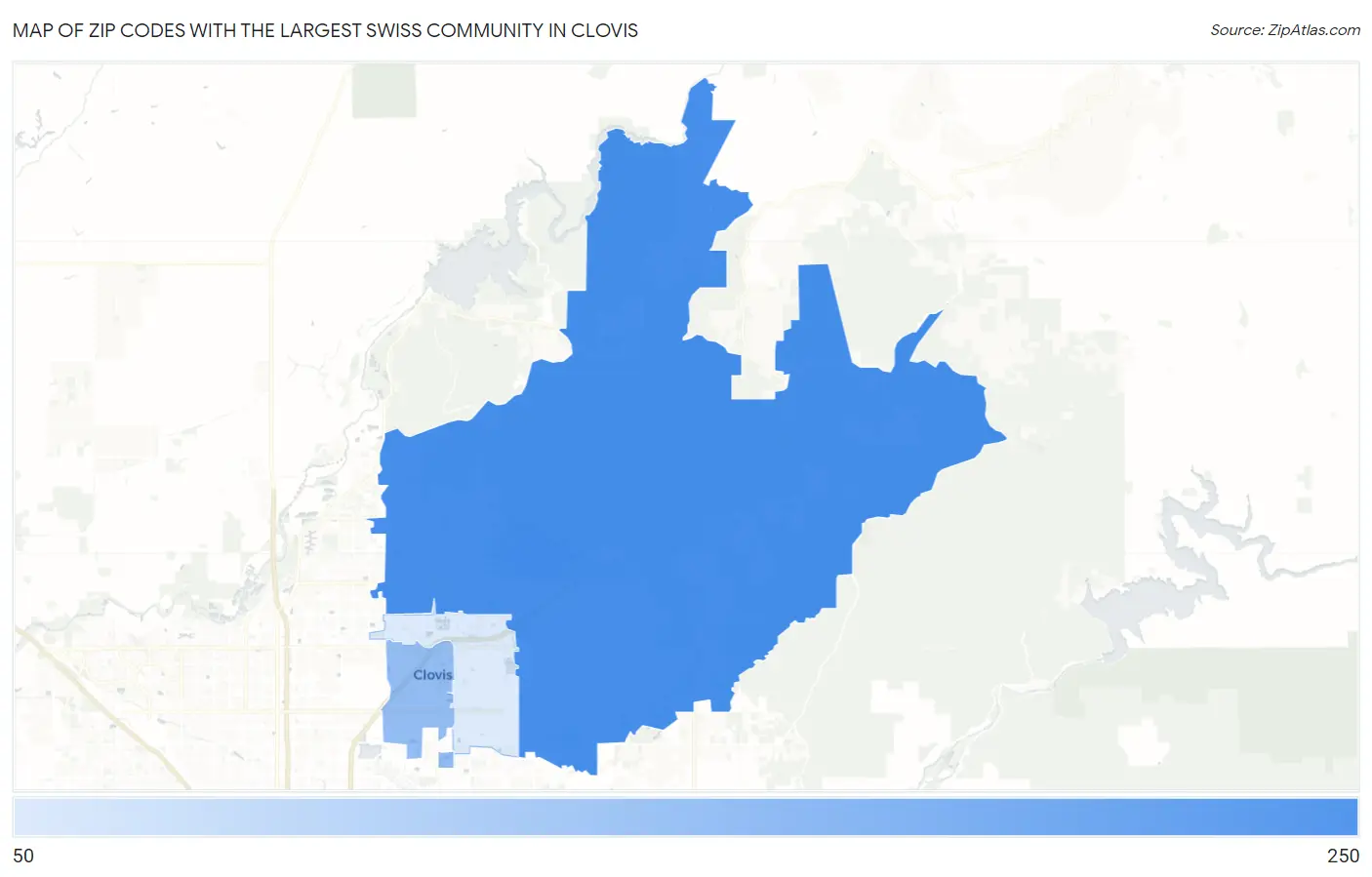 Zip Codes with the Largest Swiss Community in Clovis Map