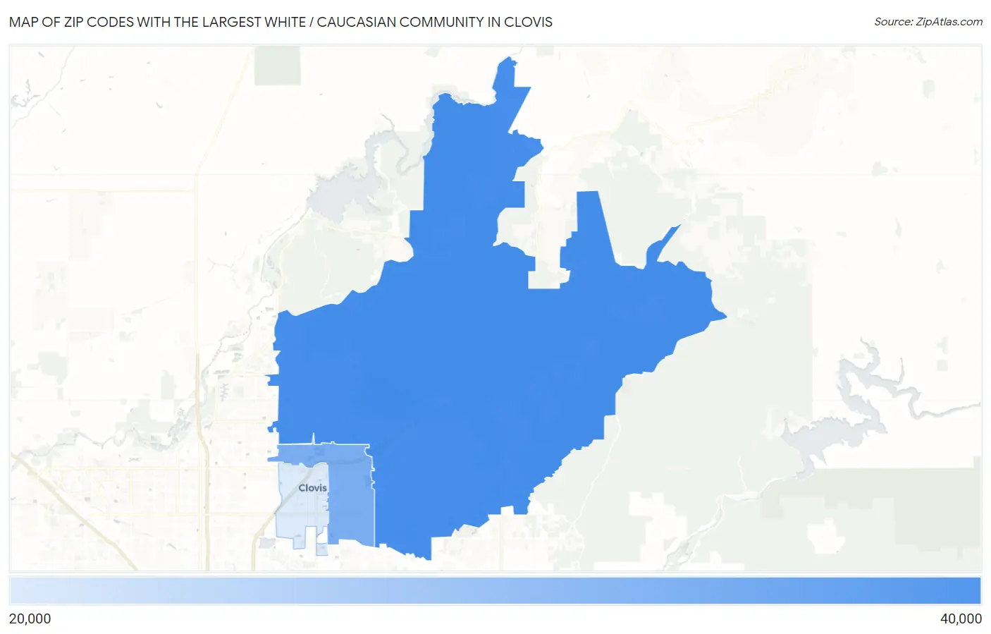 Zip Codes with the Largest White / Caucasian Community in Clovis Map