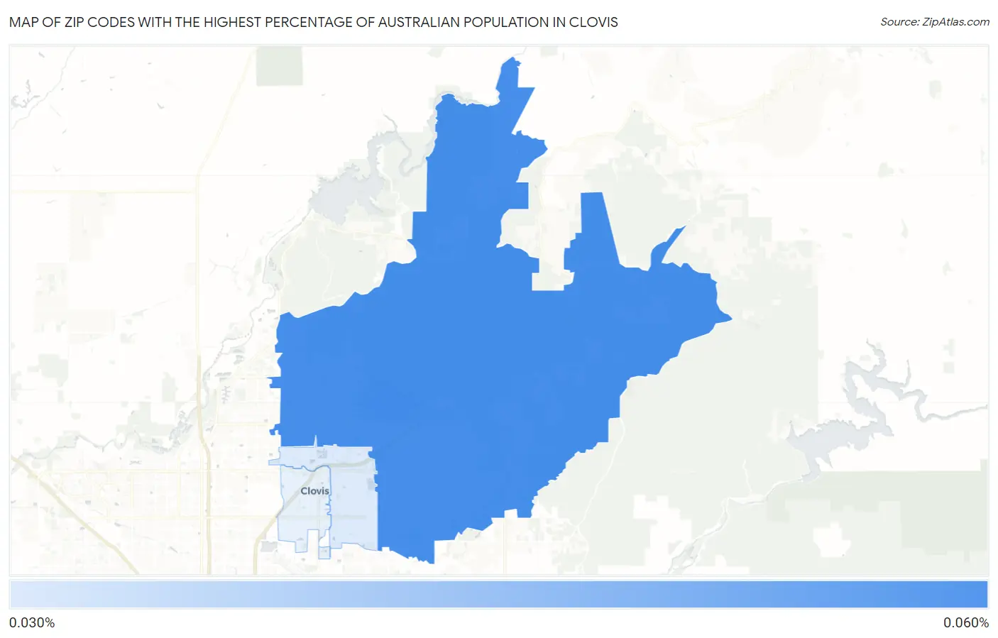 Zip Codes with the Highest Percentage of Australian Population in Clovis Map