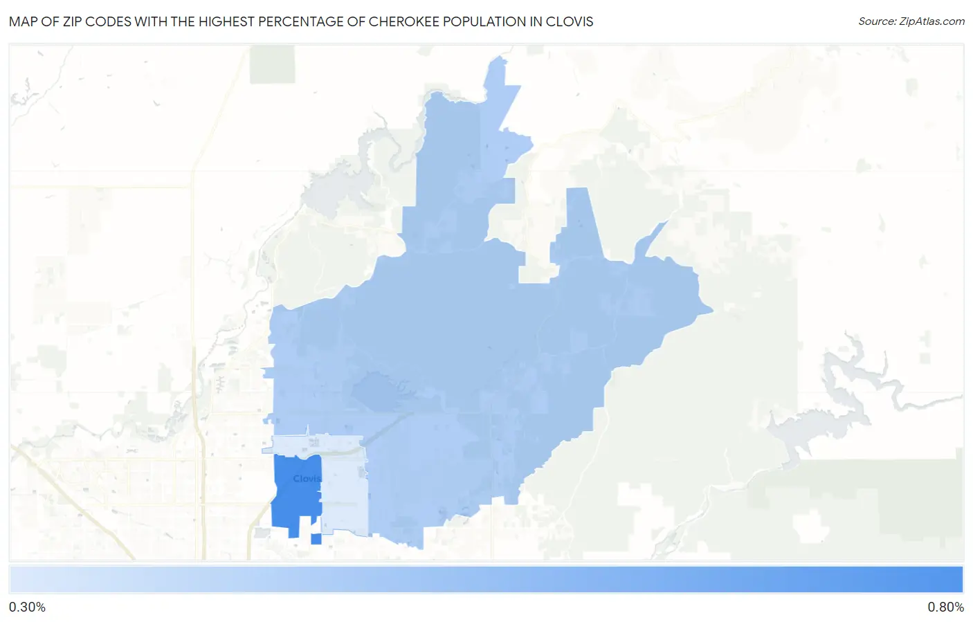 Zip Codes with the Highest Percentage of Cherokee Population in Clovis Map