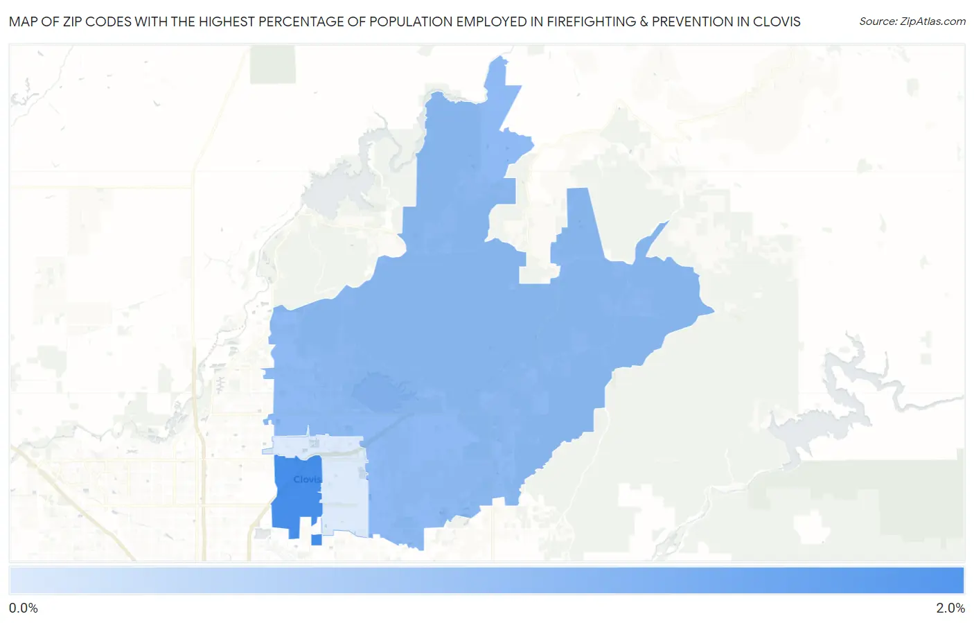 Zip Codes with the Highest Percentage of Population Employed in Firefighting & Prevention in Clovis Map
