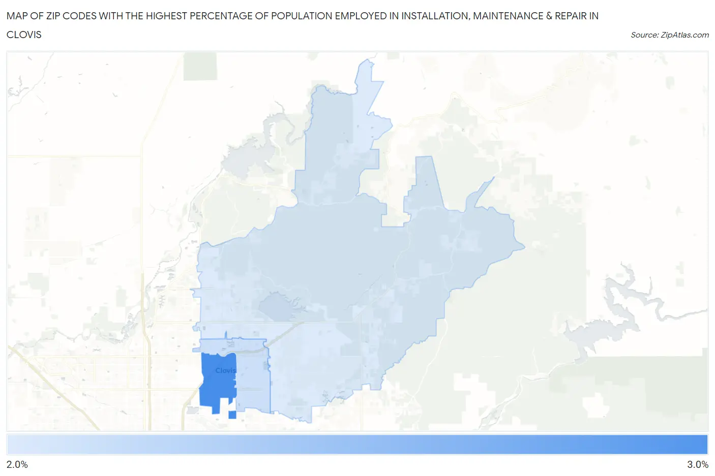 Zip Codes with the Highest Percentage of Population Employed in Installation, Maintenance & Repair in Clovis Map