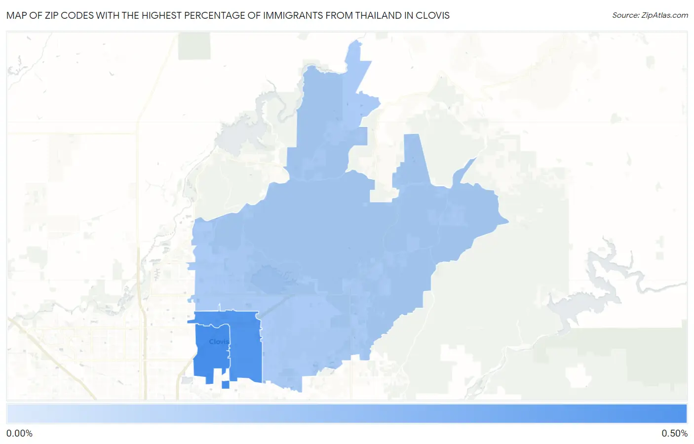 Zip Codes with the Highest Percentage of Immigrants from Thailand in Clovis Map