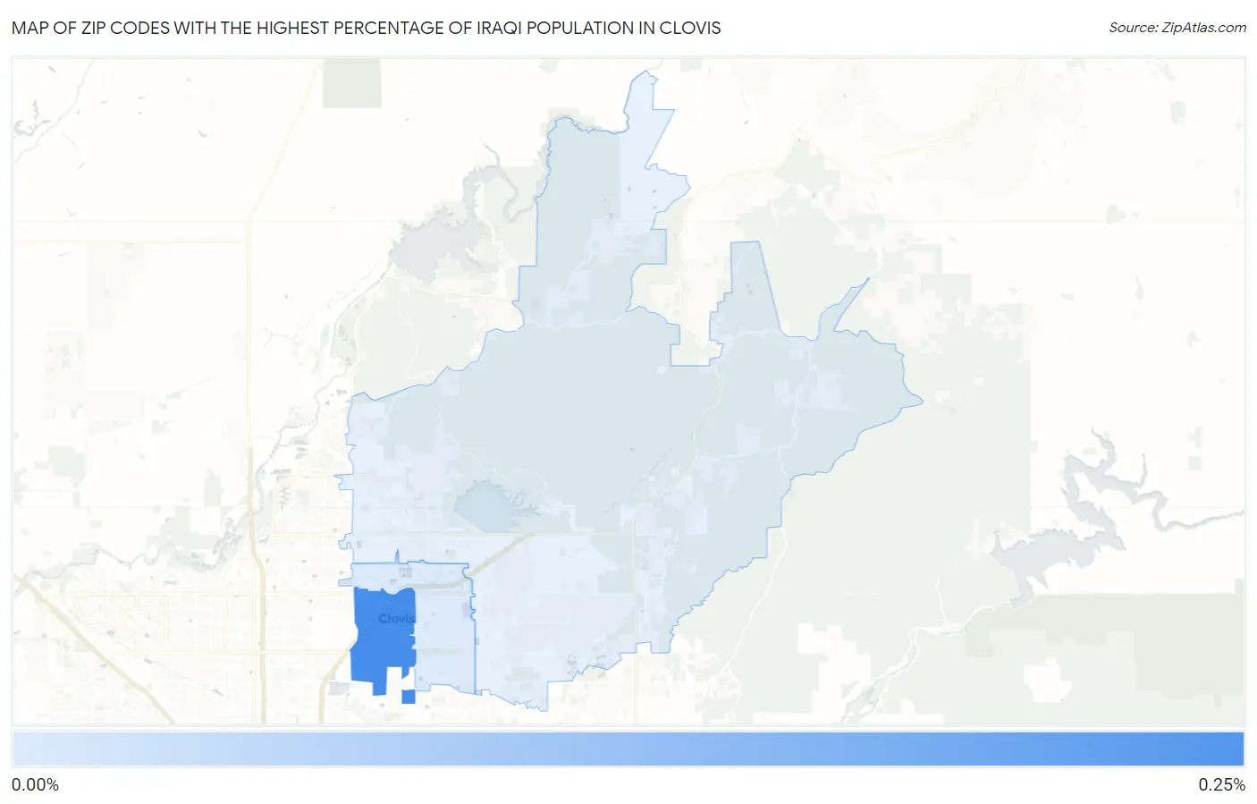 Zip Codes with the Highest Percentage of Iraqi Population in Clovis Map