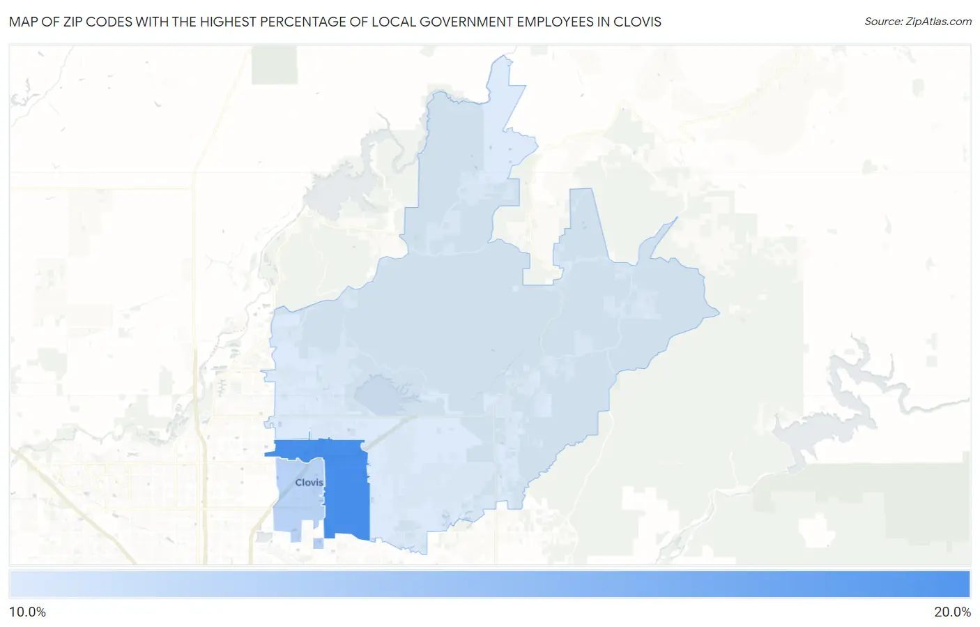 Zip Codes with the Highest Percentage of Local Government Employees in Clovis Map