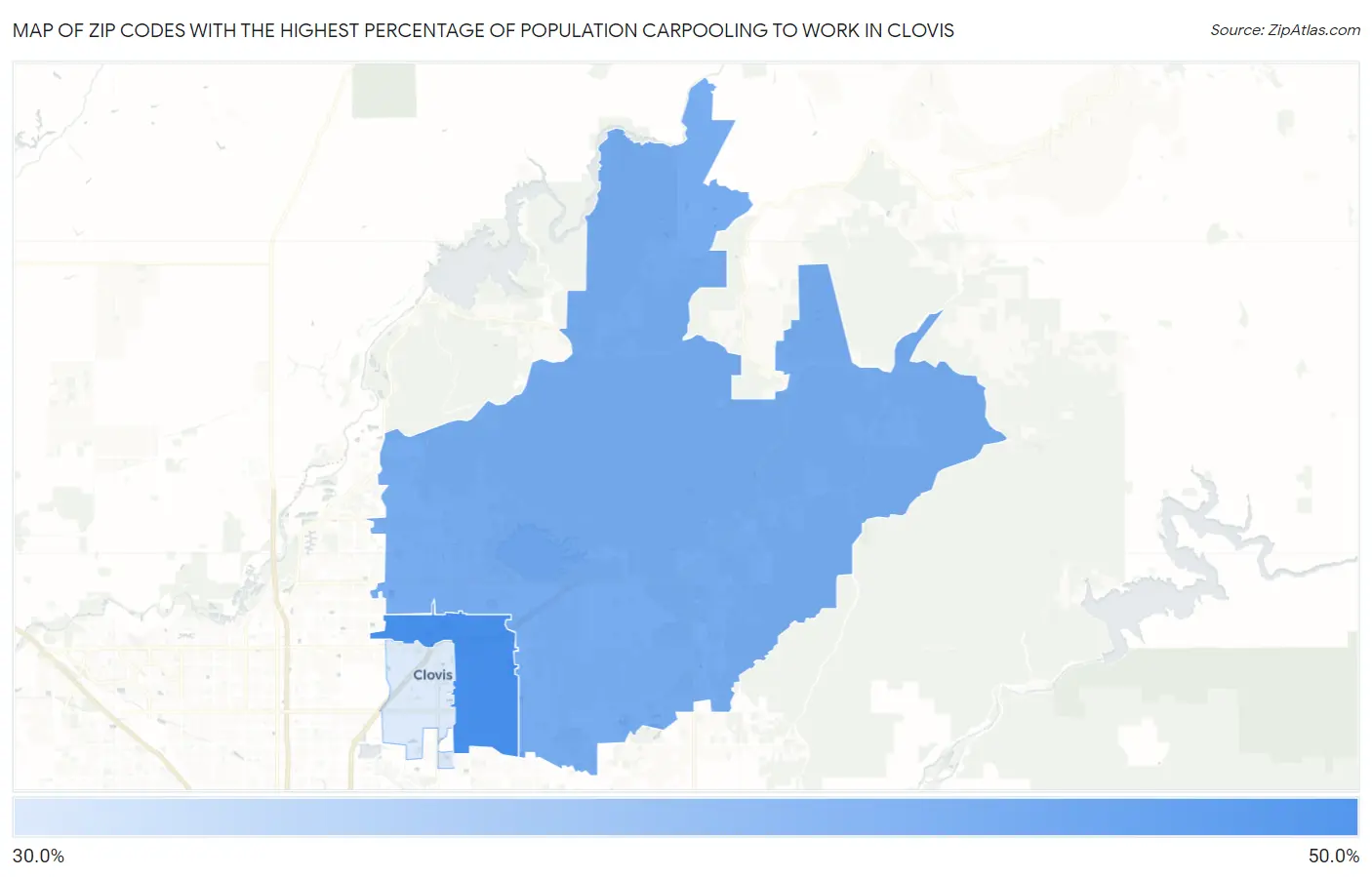 Zip Codes with the Highest Percentage of Population Carpooling to Work in Clovis Map