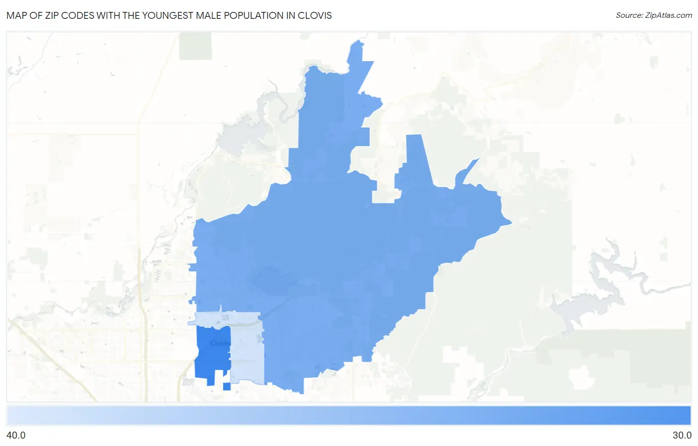 Zip Codes with the Youngest Male Population in Clovis Map