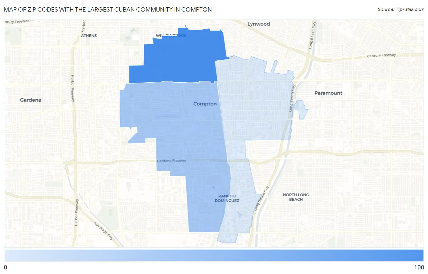 Zip Codes with the Largest Cuban Community in Compton Map