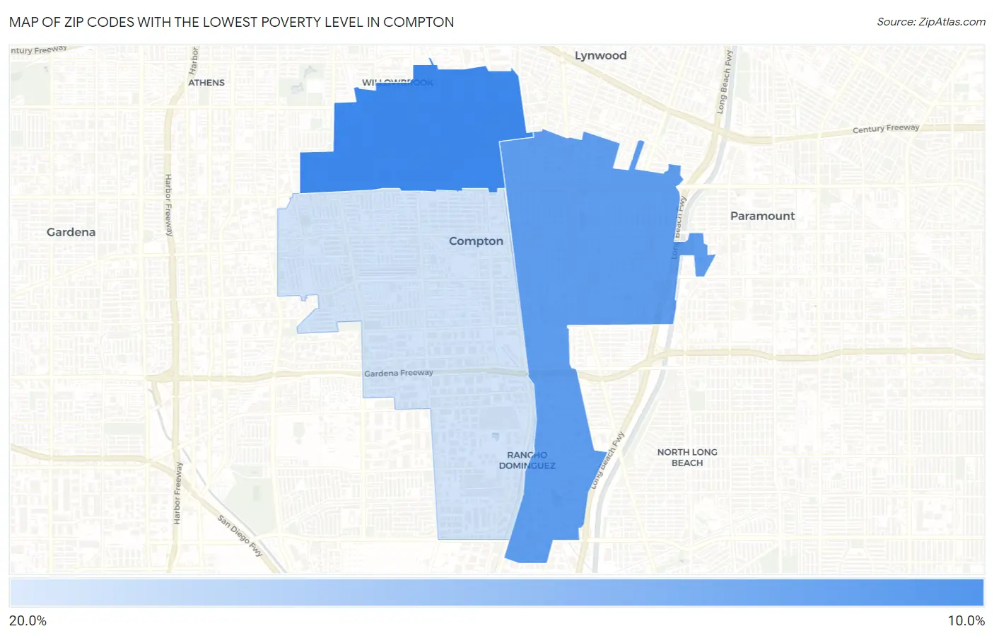 Zip Codes with the Lowest Poverty Level in Compton Map