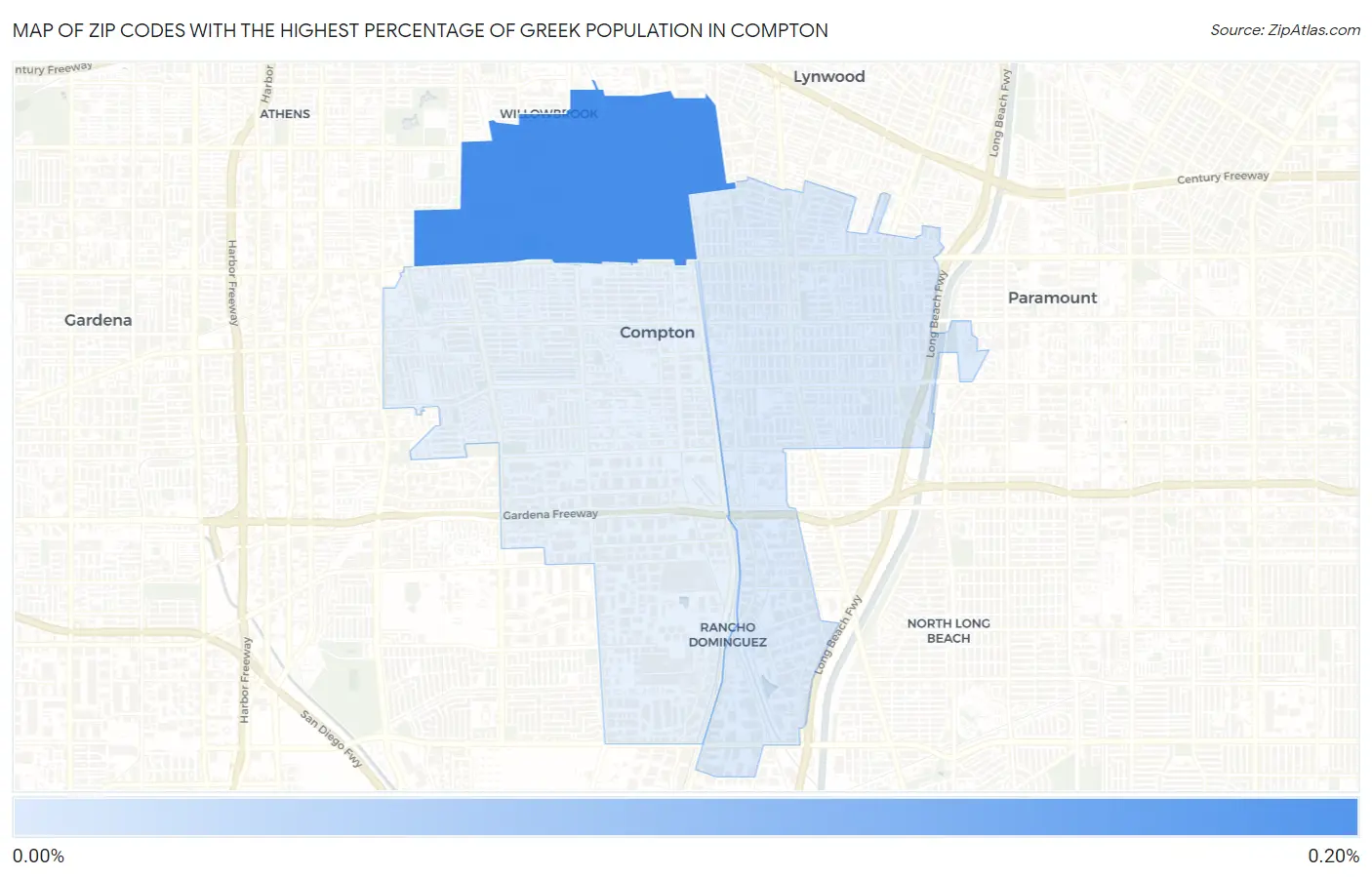 Zip Codes with the Highest Percentage of Greek Population in Compton Map