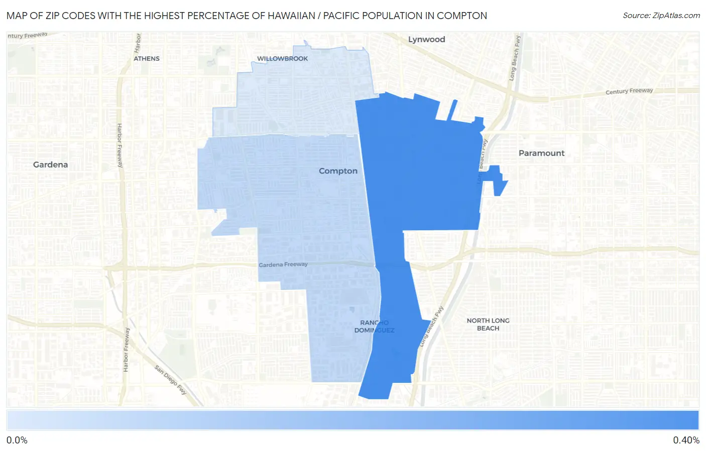 Zip Codes with the Highest Percentage of Hawaiian / Pacific Population in Compton Map
