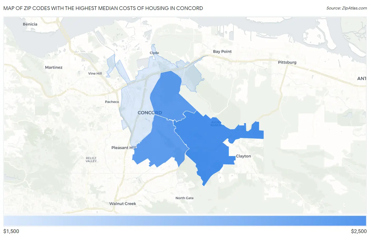Zip Codes with the Highest Median Costs of Housing in Concord Map