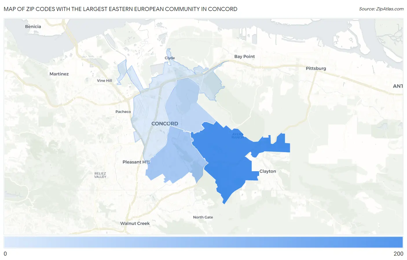 Zip Codes with the Largest Eastern European Community in Concord Map