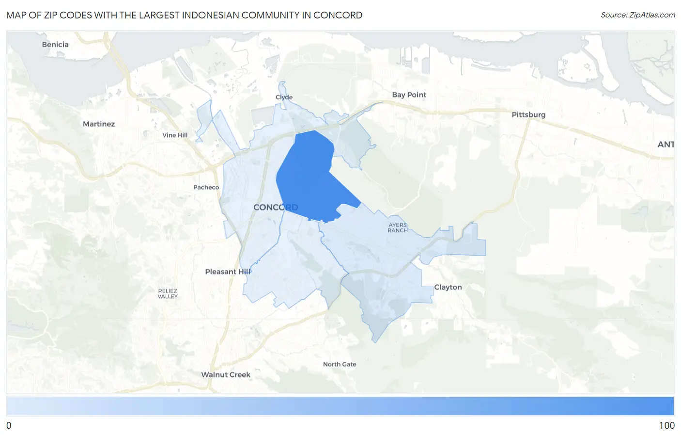 Zip Codes with the Largest Indonesian Community in Concord Map