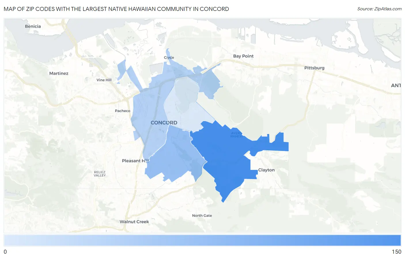 Zip Codes with the Largest Native Hawaiian Community in Concord Map