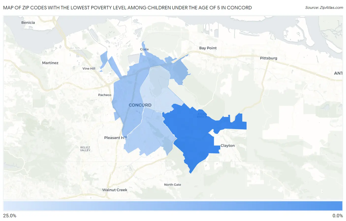 Zip Codes with the Lowest Poverty Level Among Children Under the Age of 5 in Concord Map