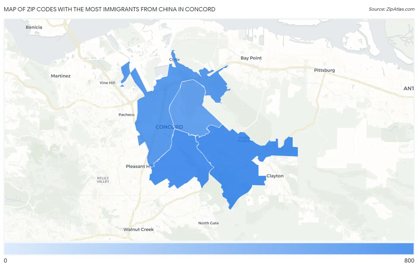 Zip Codes with the Most Immigrants from China in Concord Map