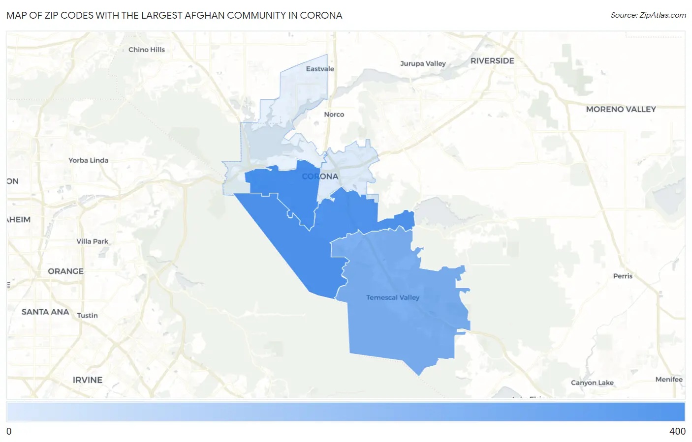 Zip Codes with the Largest Afghan Community in Corona Map