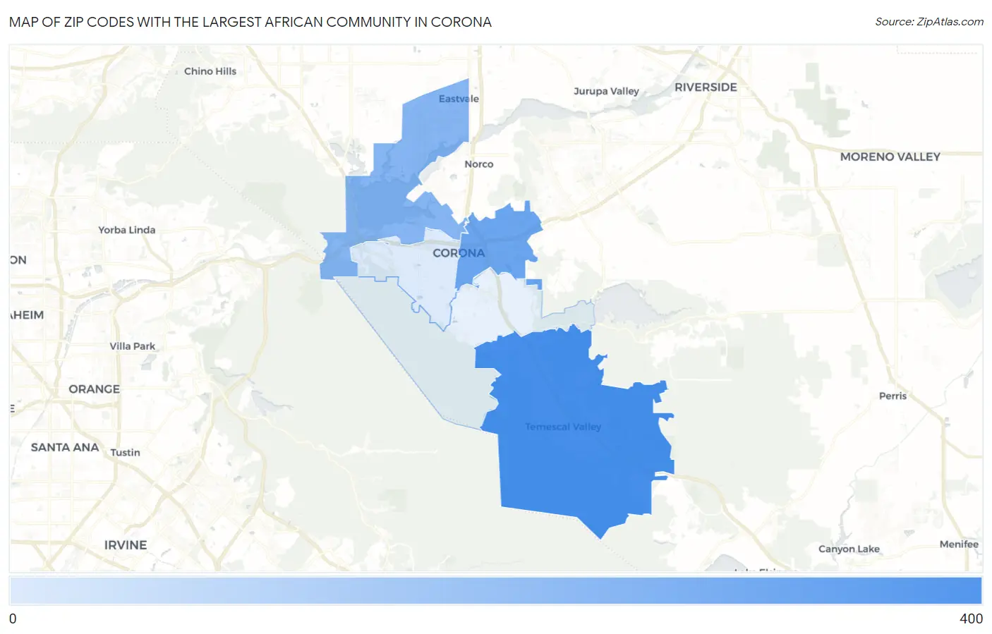 Zip Codes with the Largest African Community in Corona Map