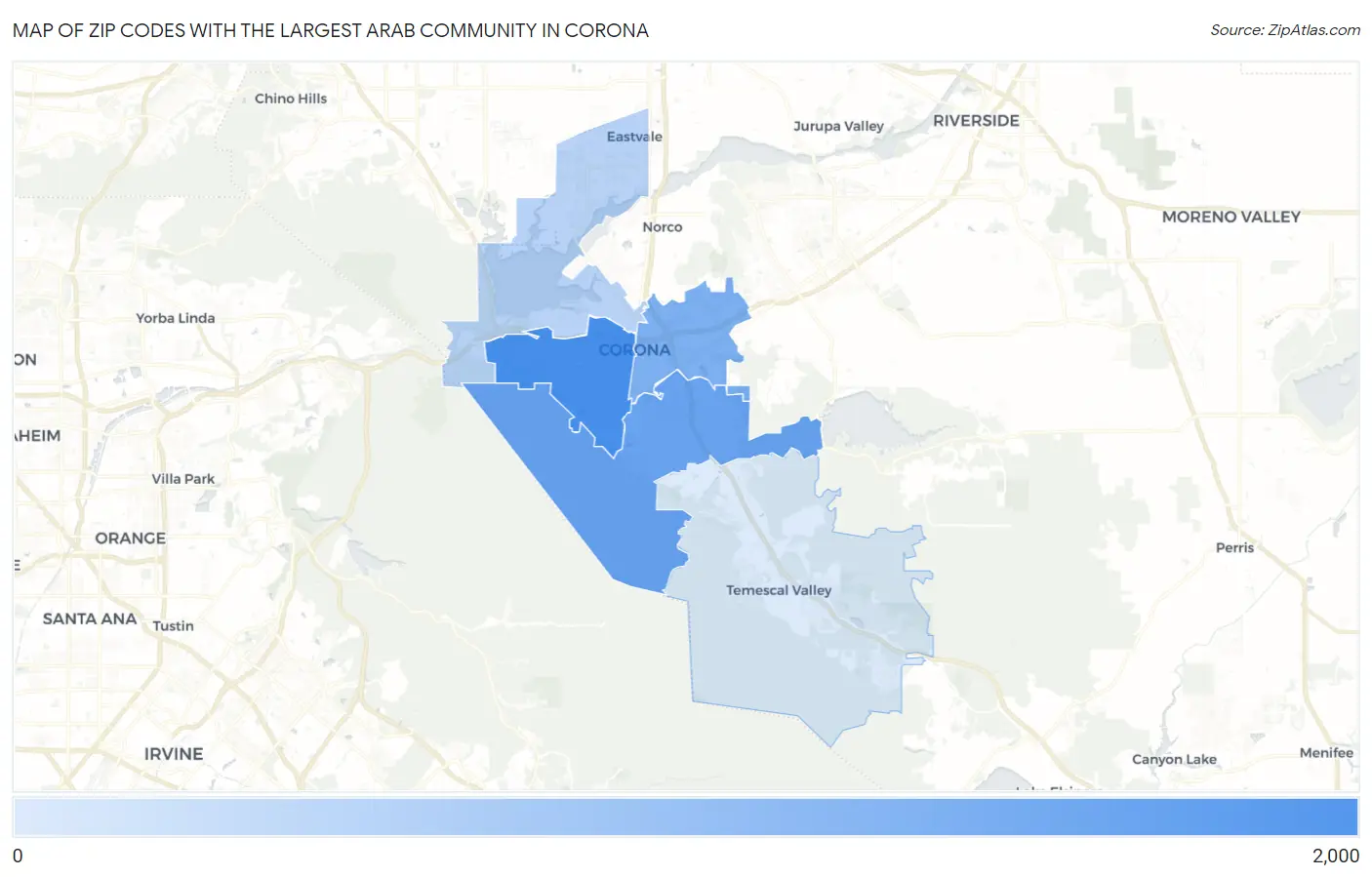 Zip Codes with the Largest Arab Community in Corona Map
