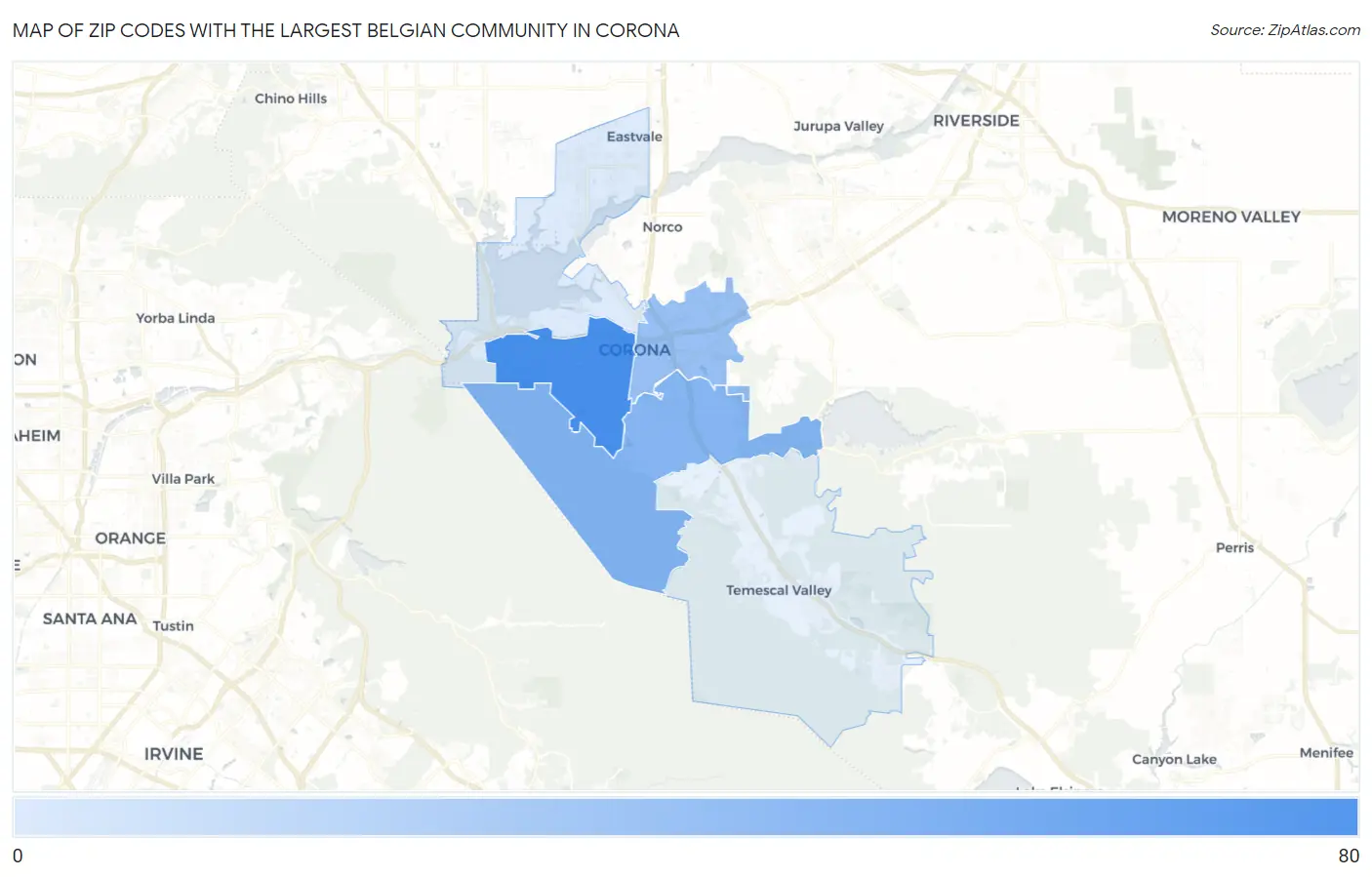 Zip Codes with the Largest Belgian Community in Corona Map