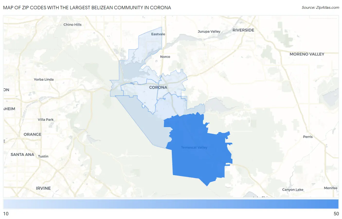 Zip Codes with the Largest Belizean Community in Corona Map
