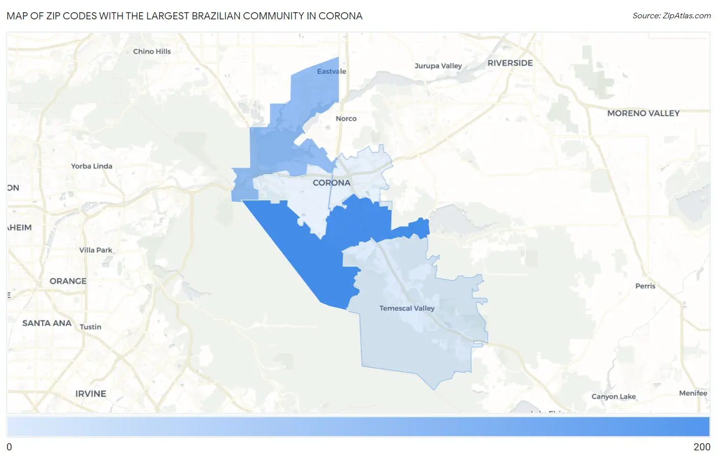Zip Codes with the Largest Brazilian Community in Corona Map