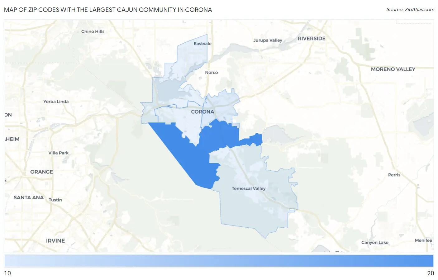 Zip Codes with the Largest Cajun Community in Corona Map
