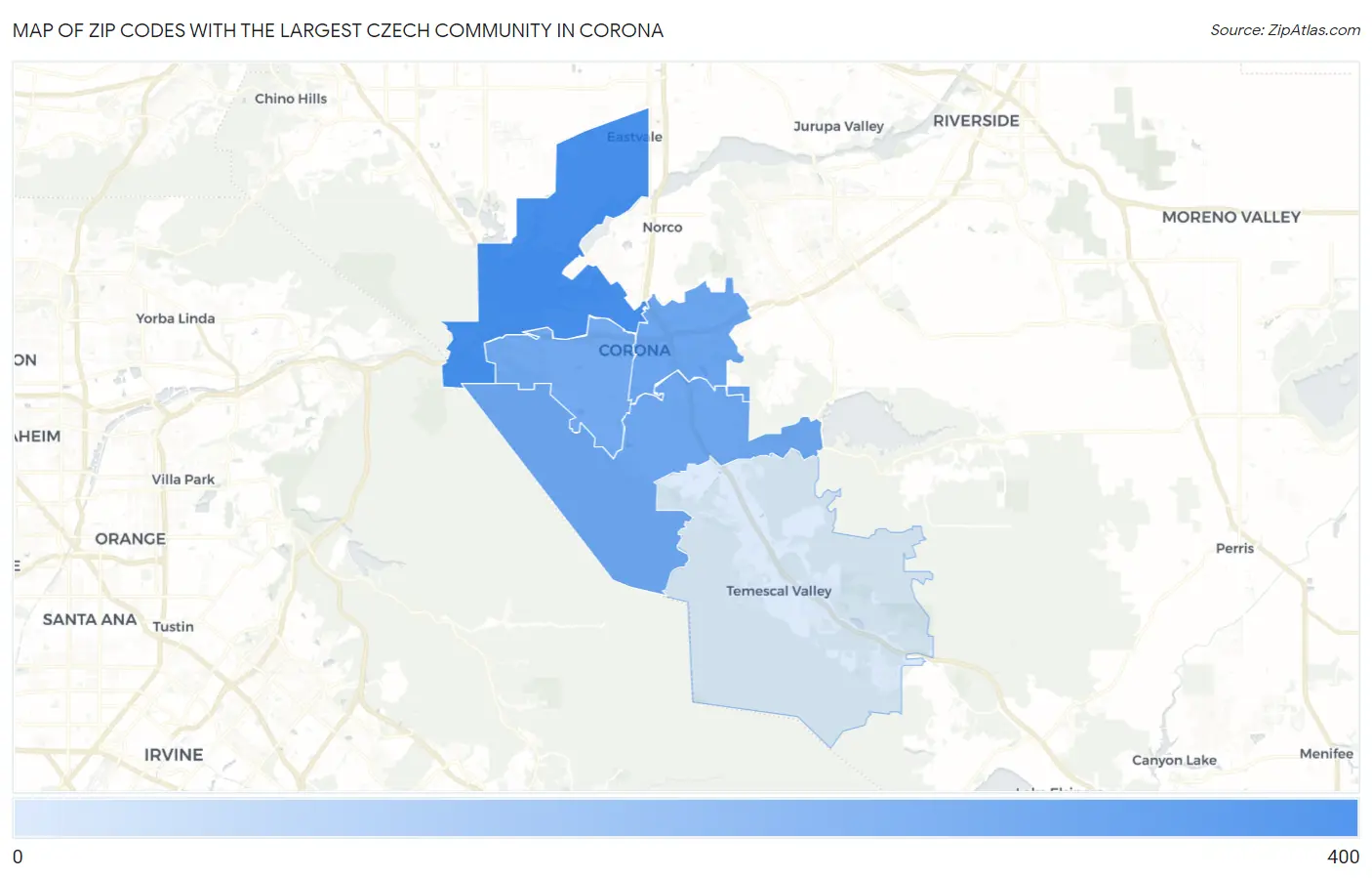 Zip Codes with the Largest Czech Community in Corona Map