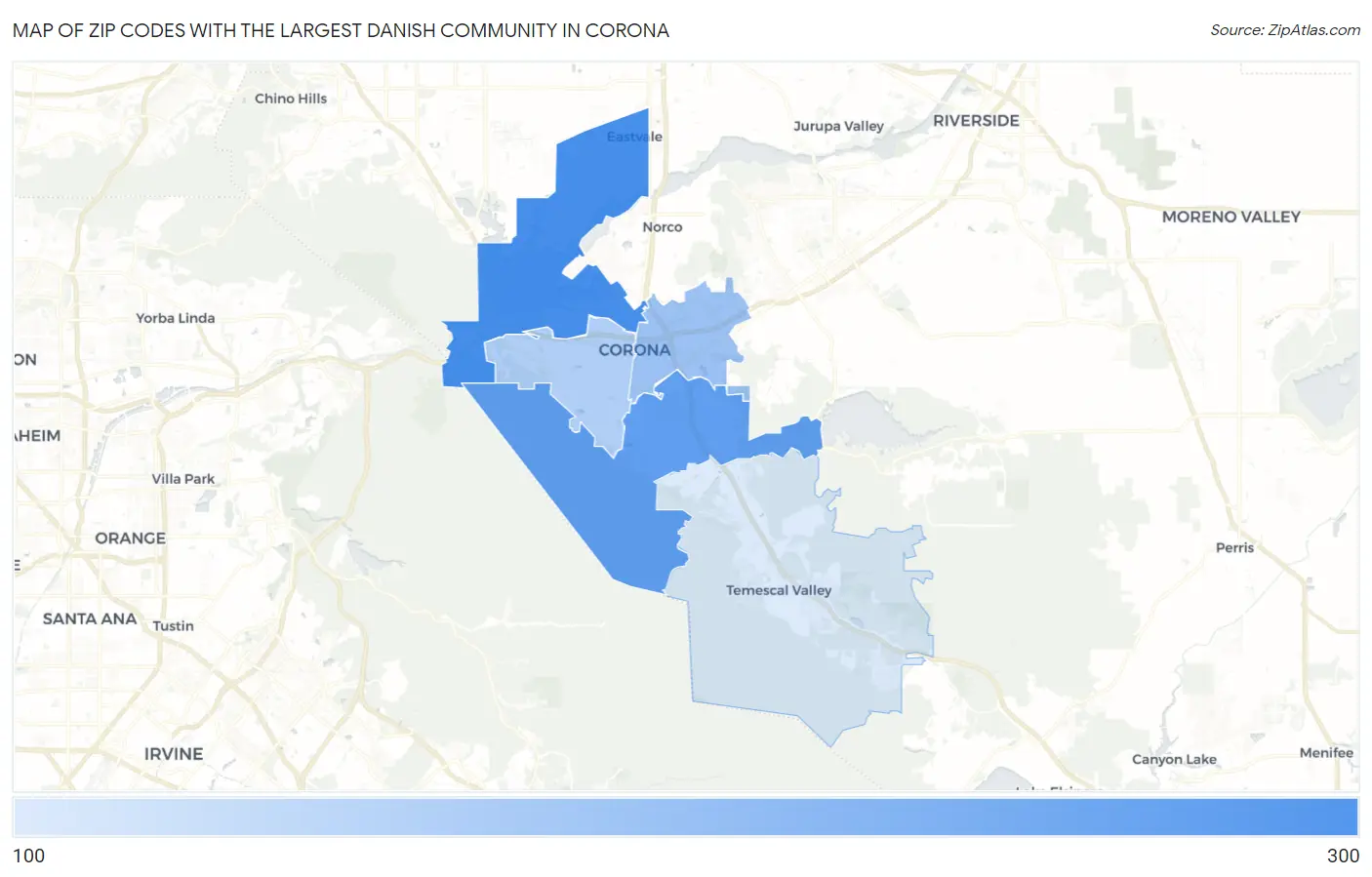 Zip Codes with the Largest Danish Community in Corona Map